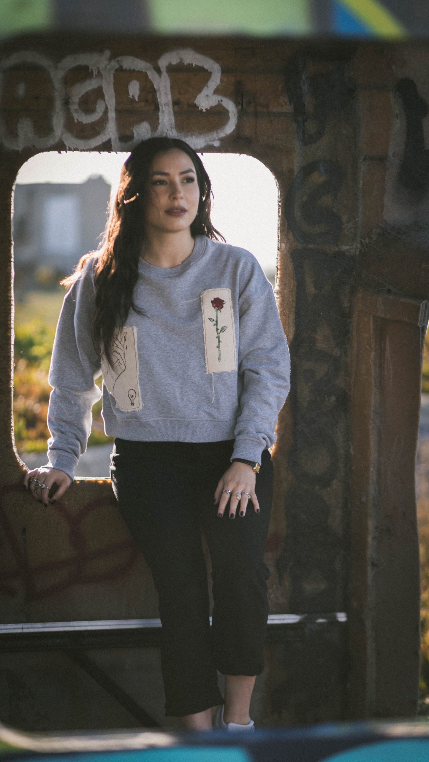 Heather grey crop sweater on model