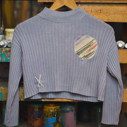 Upcycled blue indigo crop top sweater